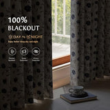 Beauoop Floral 100% Blackout Curtains 84 Inches Long 2 Panels for Bedroom Living Room Blue Brown on Beige Vintage Rose Flower Patterned Room Darkening Thermal Soundproof Grommet Window Drapes, 52X84