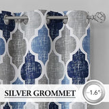 Beauoop 100% Blackout Curtains 84 Inches Long 2 Panels for Bedroom Living Room Blue Grey Moroccan Geo Room Darkening Thermal Insulated Soundproof Grommet Top Window Treatments Drapes, 50x84 Set of 2