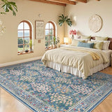 6x9 Area Rugs, Washable Floral Area Rugs for Living Room, Indoor Area Rug for Bedroom, Dining Room, Low Pile Non-Slip Non Shedding Rug(Blue Floral)
