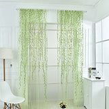 Ufurty 2 Pieces Willow Window Curtain Voile Tulle Room Salix Leaf Sheer Gauze Panel Drapes Green Color for Living Room, Bedroom, Balcony