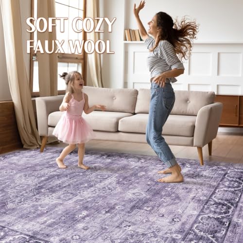 8x10 Area Rugs Washable Vintage Boho Large Living Room Rug Purple