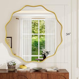 Round Wavy Mirror, 30 Inch Metal Frame Circle Mirror, Round Wall Mounted for Entryway, Bathroom, Vanity, Living Room, Gold