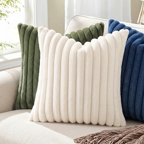 Faux Fur Decorative Throw Pillow Covers 18x18 Set of 2, Navy Blue