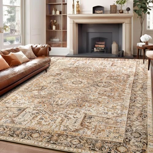 5x7 Area Rugs for Living Room, Washable Rug Vintage Floral, Beige