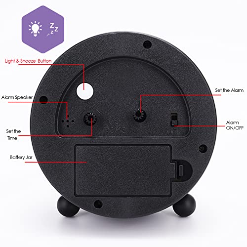 Lafocuse Metal Large 3D Numerals Easy to Read Analog Alarm Clock for Heavy Sleepers with Night Light and Snooze Function, Silent Black Bedside Clock for Bedroom Desk Shelf Table, 4 Inch