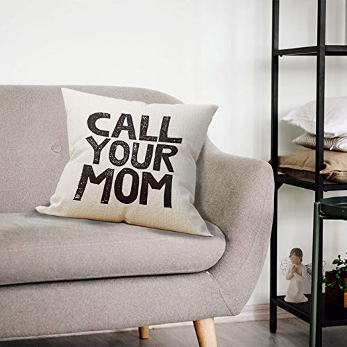 Mancheng-zi Call Your Mother Pillow, Call Your Mom Funny Throw Pillow Case, 18 x 18 Inch Decorative Cotton Linen Cushion Cover for Sofa Couch Bed (18x18, White)
