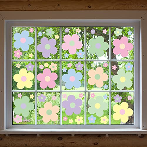 Hotop 128 Pcs Y2K Room Decor Cute Flowers Wall Decal Aesthetic Preppy Wall Art Decor Peel and Stick Retro Stickers Room Aesthetic Decor for Girl Teen Home Dorm Bedroom Decoration (Danish Pastel)