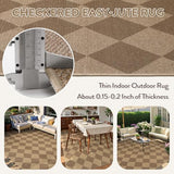 Lahome Checkered Easy Jute Outdoor Patio Rug, 6x9 Living Room Rugs Washable