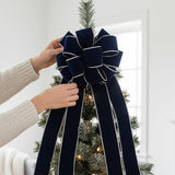 Altier 11" Wide Velvet Navy Christmas Tree Topper Bow 4 Tails Streamers with 3 Yards Long Each for Home Decoration Treetop Handmade Bow Ornament Holiday Party