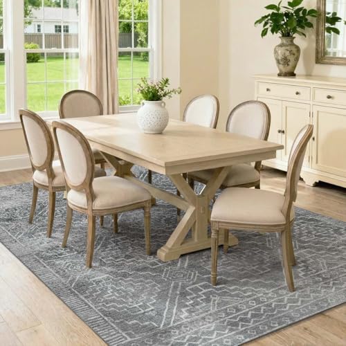 jinchan 8x10 Moroccan Geometric Washable Living Room Area Rug, Dark Grey