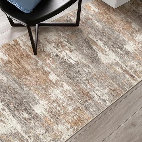 3x5 Area Rug Washable Abstract: Non Slip Entryway Floor Mat Brown/Brick