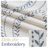 jinchan Boho Linen Blend Beige Farmhouse Curtains 84 Inch Length 2 Panels Set Blue Embroidered Leaf Living Room Ogee Geometry Drapes Light Filtering Curtains Grommet Blue on Flax