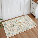 Lahome Washable Insect Botanical 2x3 Area Rugs for Entryway - Machine Washable Non-Slip Kitchen Rugs, Beige Boho Low Profile Soft Faux Wool Indoor Door Mat for Bathroom,Bedroom, Hallway