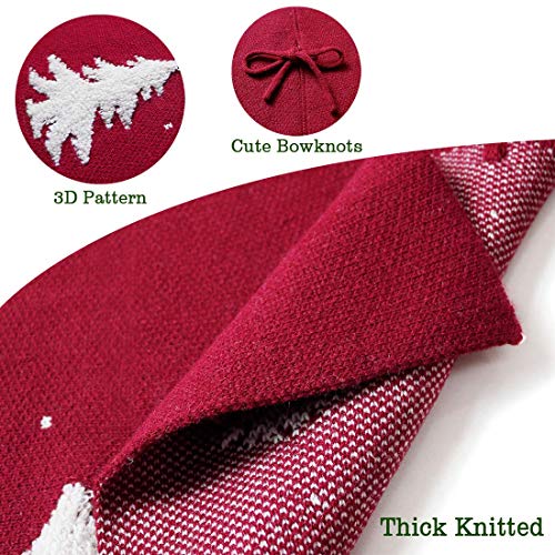 LOMOHOO Tree Skirt 36 inches Knitted Christmas Tree Skirts Red 3D Elk Knit Thick Rustic Tree Skirts Xmas Holiday Ornaments Indoor Outdoor Christmas Decoration