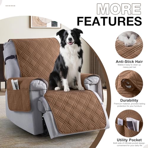 TAOCOCO 100% Waterproof Recliner Chair Cover, Small Recliner Covers for Recliner Chair with Pocket, Non Slip Reclining Chair Cover Furniture Protector for Kids, Dogs(20'', Brown)
