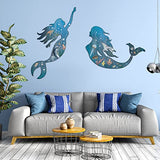 Pelopy 2 Pack Metal Mermaid Wall Art Rustic Bathroom Hanging Mermaid Wall Decor Blue Sculpture Decorations for Room Patio Swimming Pool Bathroom