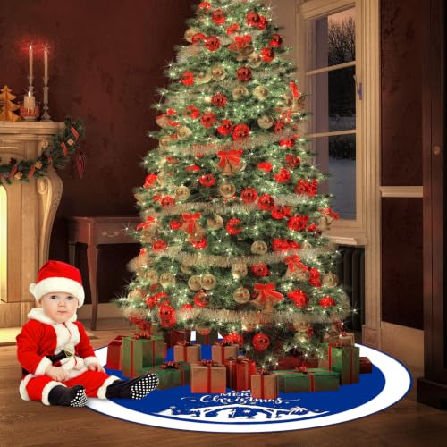 48 Inch Christmas Tree Skirt Nativity Scene Holy Family Xmas Tree Mat Jesus is the Reason for the Season Tree Skirt Pad Double Layer Round Tree Skirt for Christmas Jesus Party (Blue)