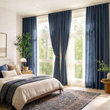 jinchan Burlap Linen Look Curtains 84 Inches Long Blue Textured Curtains for Living Room Light Filtering Farmhouse Curtain Panels Semi Sheer Country Rustic Bedroom Window Drapes Rod Pocket 2 Panels