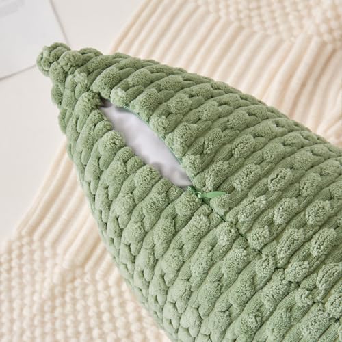 Kevin Textile 2 Packs Spring Decorative Throw Pillow Covers 18x18 Inch for Living Room Couch Bed Spring Sofa Soft Striped Corduroy Square Cushion Case 45x45 cm Farmhouse Boho Home Decor Sage Green