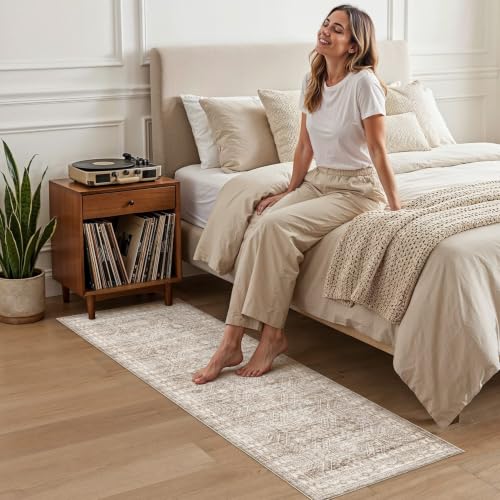 2x6 Runner Rug Abstract Washable Non Slip Cartpet Dark Brown
