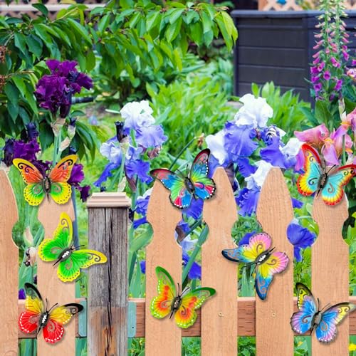 Distella Outdoor Metal Butterfly Wall Decor, 8 pcs Exquisite Outdoor Wall Art Sculpture Hanging Decoration for Outside Garden Balcony Fence Courtyard Farm Decorations