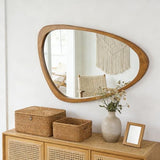 Irregular Wall Mirror Asymmetrical Bathroom Mirror, 19 x 30 Inch Wall Mounted Decorative Mirror with Wooden Frame for Living Room, Vanity, Bedroom, Entryway, Hallway