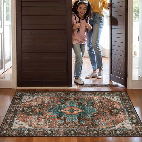 Ciicool Washable 2x3 Entry Rug, Small Rugs for Entryway Kitchen Bathroom Door Mat Indoor Entrance, Non Slip Rubber Backing, Stain & Fade Resistant,Oriental Low-Pile Throw Carpet