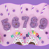 Deep Purple Glitter Birthday Candles for Girls - Number 7 Candle Cake Topper for Kpop Themed Birthday Party Decorations