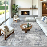 Washable Area Rug 9x12 Living Room – Neutral Modern Abstract Large Carpet for Bedroom Dining Room Office – Soft Non-Slip Low-Pile Thin Stain-Resistant Indoor Rugs （Blue Grey,9x12）