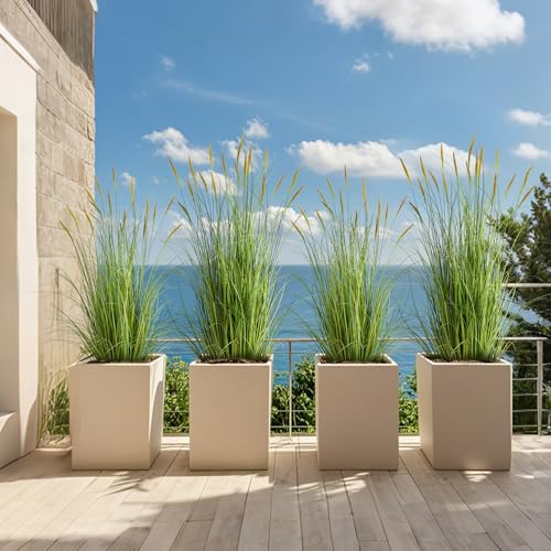 KOL 4ft Artificial Cattail Grass, 47.2in Artificial Indoor Outdoor Fake Onion Plant, Home Office Decor Floor Plants & Flowers in Pot Faux Plant Greenery, Housewarming Gift Reed Grass, Green