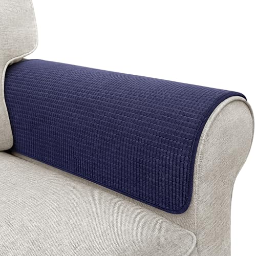 Couch Arm Covers, Sofa Arm Covers, Waterproof Armrest Cover for Sofa, Armchair, Loveseat, Non-Slip Recliner Arm Cover, Sofas Headrest Cover, Arm Chair Covers Set of 2 (Navy Blue, 24"×20")