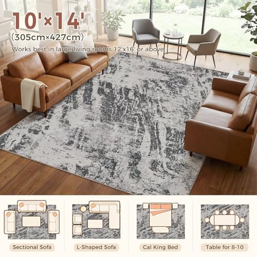 10x14 Area Rug for Living Room Washable Abstract Indoor Carpet