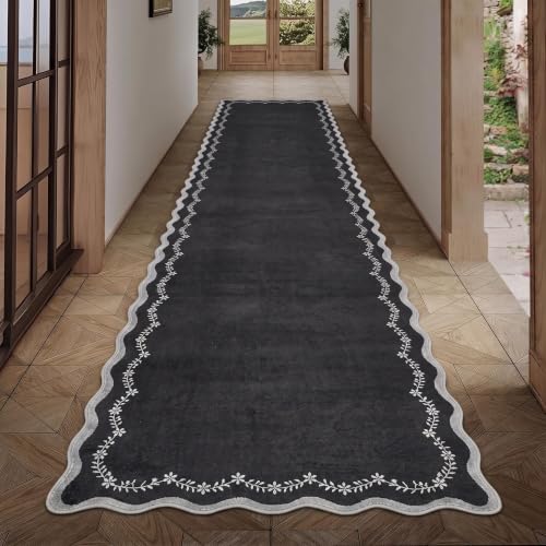 GarveeHome 2.5x10 Scalloped Washable Runner Rug Long Hallway Kitchen Rug