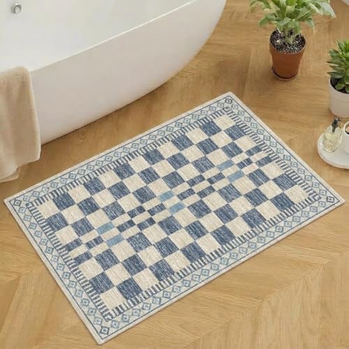 GarveeHome 2x3 Small Rug for Kitchen Modern Checkered Area Rug for Bathroom