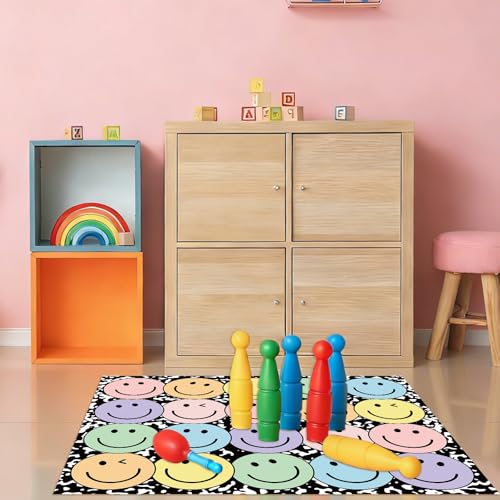 JarThenaAMCS 3.3 x 4 Ft Smile Face Area Rug Large Emotion Mat Colorful Composition Non-Slip Soft Fluffy Mental Health Floor Carpet for Back to School Living Bedroom Playroom