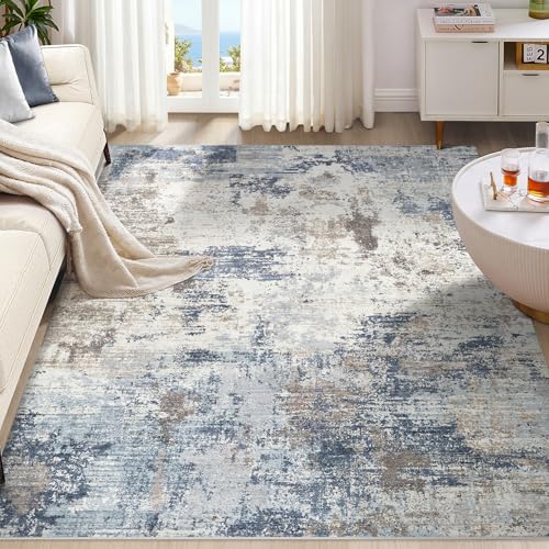 6x9 Area Rug Living Room Rugs - Washable Neutral Modern Abstract Soft Thin Large Rug Indoor Floor No Slip Rug Carpet for Bedroom Under Dining Table Home Office Decor- Denim Blue