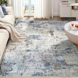 6x9 Area Rug Living Room Rugs - Washable Neutral Modern Abstract Soft Thin Large Rug Indoor Floor No Slip Rug Carpet for Bedroom Under Dining Table Home Office Decor- Denim Blue