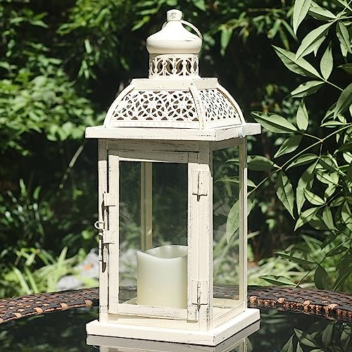 Lantern Decorative Indoor&Outdoor, 14.4'' Large Metal Candle Lanterns, Vintage Hanging Candle Holders Farmhouse Shelf Wedding Front Porch Patio Decor, Christmas Halloween Decorations for Home