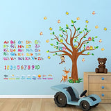 Pajean 4 Sheets Alphabet & Number Wall Decals for Kids Numbers Learning Children Educational Wall Decals ABC Weather Tree Stickers Animal Stickers for Bedroom Classroom Playroom Decor
