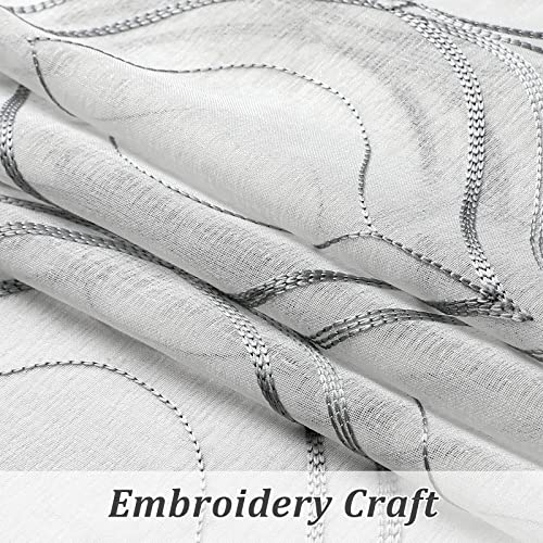 VISIONTEX White Sheer Curtains 84 Inches Long 2 Panels, Light Filtering Grey Moroccan Trellis Embroidered Semi Sheer Voile Drapes, Rod Pocket Textured Window Curtain for Bedroom Living Room 54W x 84L
