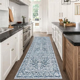 Vintage Washable Kitchen Runner 3x8 Washable 8 ft Blue White Runners