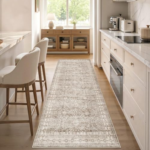 2x6 Runner Rug Abstract Washable Non Slip Cartpet Dark Brown