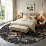 Sasttie 8ft Round Rug, Modern Abstract Large Circle Carpet, Black & Gold
