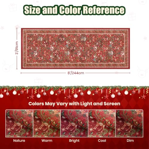 3x8 Christmas Runner Rug for Hallway,Washable Kitchen Rug,Red