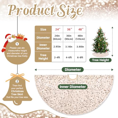 Champagne Gold Christmas Tree Skirt 24 Inches Small Tree Skirt Velvet Sequin Tree Skirt for Christmas Tree Mat Decorations