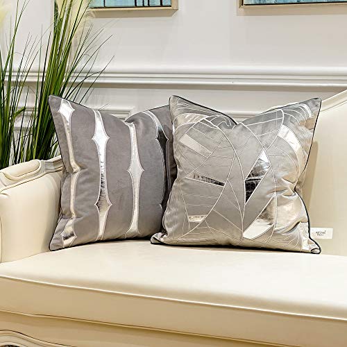 Avigers 20 x 20 Inches Grey Silver Striped Cushion Case Luxury European Throw Pillow Cover Decorative Pillow for Couch Living Room Bedroom Car