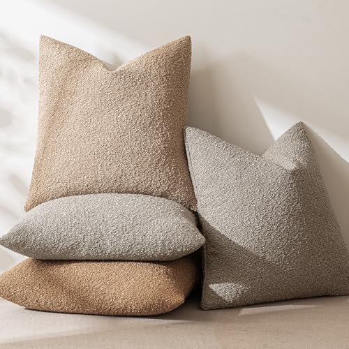 MIULEE Textured Boucle Lumbar Pillow Cover for Bed 12x20 Light Brown