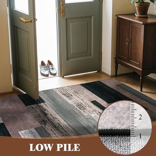 6x9 Washable Area Rugs for Living Room and Bedroom(6x9,Black&Gray)