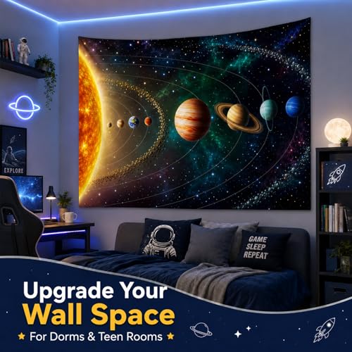 Outer Space Planet Tapestry, Universe Galaxy Solar System Earth Art Tapestries Wall Hanging for Men Kids Bedroom College Dorm Living Room Office Science Decor 40X30", Cool Hippie Poster Blanket