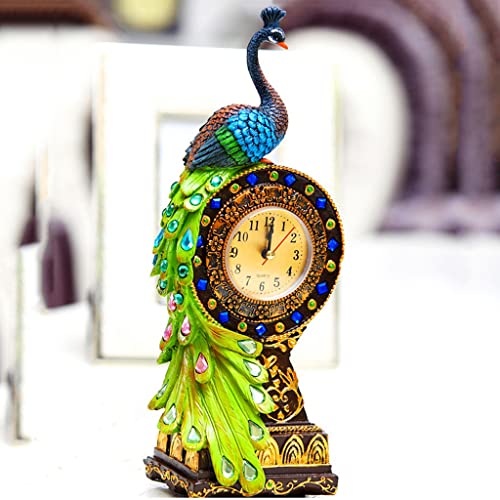 Table Clock Resin Cafts Tropical Flavor Peacock Clock Home Decor Ornament